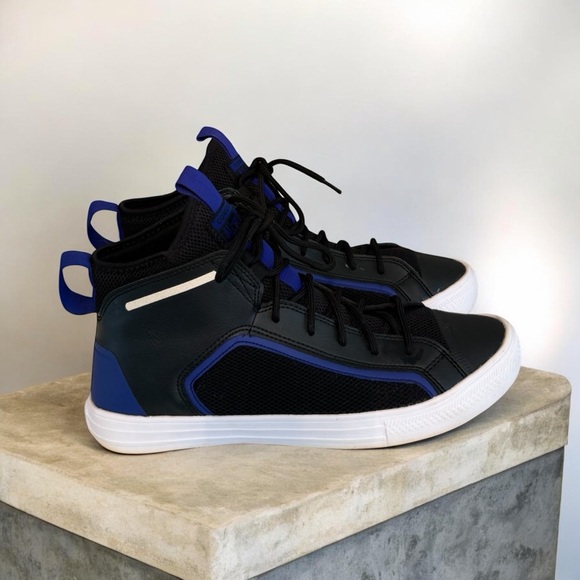 Black and Blue High-Top Sneakers - Picture 2 of 11